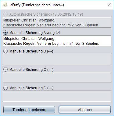 Speichern des Turnierstands